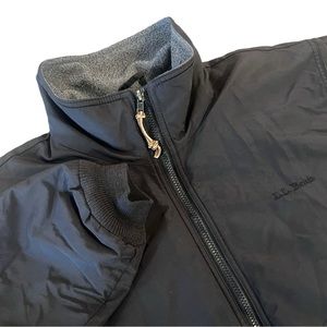 LL Bean Nylon Bomber Jacket Mens Large Reg Fleece Lined Full Zip Black